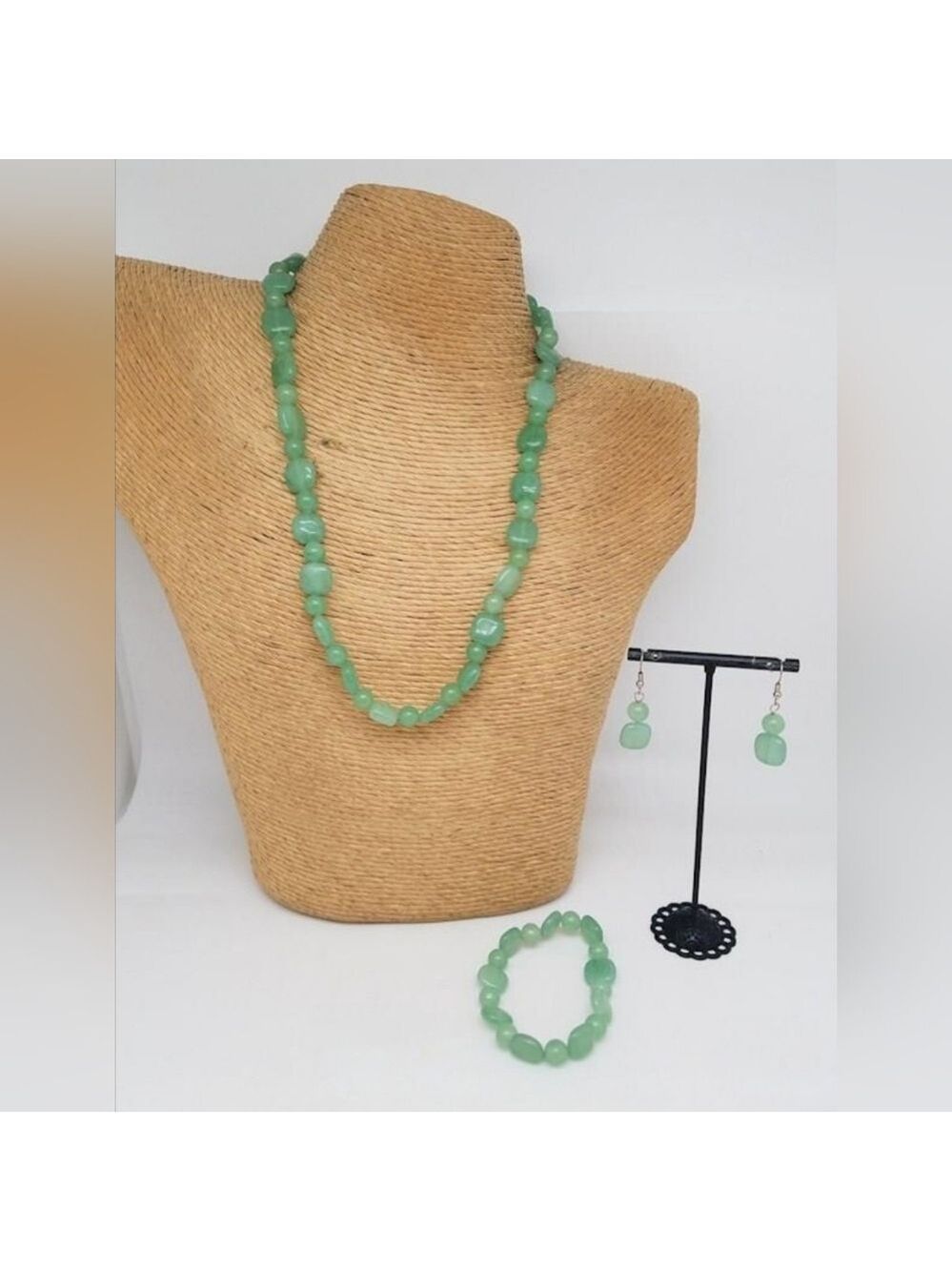 Jadeite 3 Piece Jewelry Set Necklace Bracelet Earrings